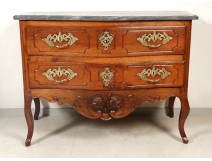 Provencal carved walnut dresser gilt bronze marble gray flowers XVIII
