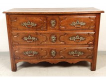 Commode parisienne rustique Louis XIV merisier sculpté bronze doré XVIIIème