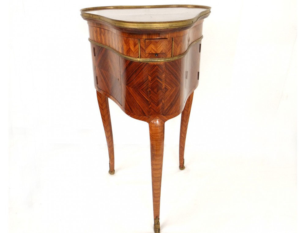 Dressing table Louis XV inlaid wooden cubes amaranth pink satin heart XIX