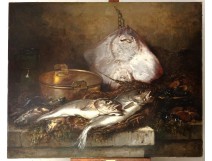 HST still life stripe fish lobster shells Eugene Claude 164x131cm 19th