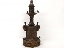 Lampe pétrole huile bronze putti angelots béliers Clodion Napoléon III XIXè