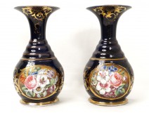 Paire vases balustres porcelaine Valentine Saint-Gaudens fleurs dorure XIXè