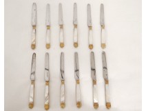 12 couteaux à dessert nacre Vallon Paris argent vermeil XIXème siècle