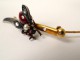 Brooch small knife insect fly gold 18K stone red rubellite pink XXth