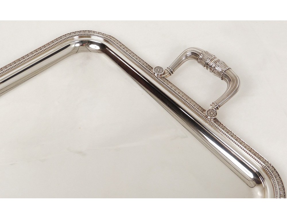 Grand Plateau En Métal Argenté Ciselé - 45,5 Cm De Long - Déco Intérieur Vintage