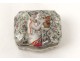 Petite boîte à pilules porcelaine femme vase fleurs Art Nouveau XIXè siècle