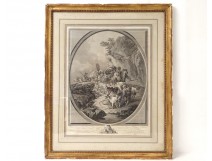 Gravure caravane personnages troupeau Loutherbourg graveur Laurent XVIIIème