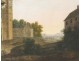 Rare tableau horloge HST église clocher village personnages paysage XIXème