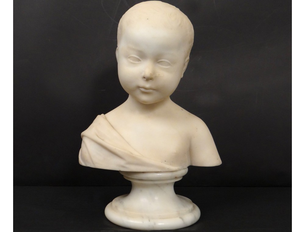 Superbe sculpture buste marbre Carrare enfant jeune garçon XIXème siècle