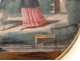 Boîte ronde dorée fixé sous verre femme enfants mouton romantique XIXème