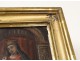Huile sur cuivre tableau portrait Vierge à l'Enfant Jésus cadre doré XVIIIè