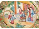 Assiette porcelaine Canton femmes enfants jardin pagode oiseaux Chine XIXè