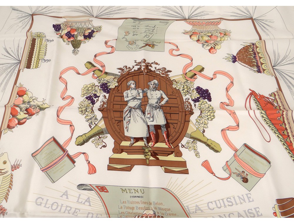 Foulard carré soie Hermès Paris Gloire Cuisine française Pittner 