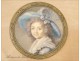 Miniature painted, Femme au Chapeau, gilt frame, 19th