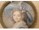 Miniature painted, Femme au Chapeau, gilt frame, 19th