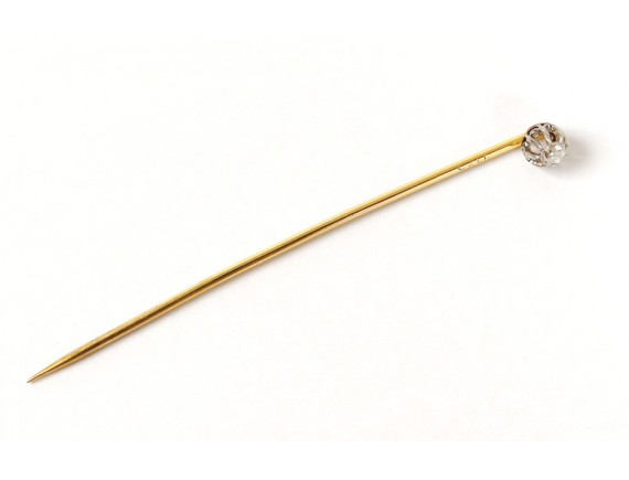 Pin tie solid 18K gold small eagle nineteenth century diamond head