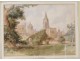 Aquarelle vue collège Christchurch Oxford Angleterre C.W.Fothergill XIXème