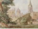 Aquarelle vue collège Christchurch Oxford Angleterre C.W.Fothergill XIXème
