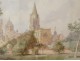 Aquarelle vue collège Christchurch Oxford Angleterre C.W.Fothergill XIXème