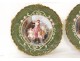 Paire assiettes porcelaine Limoges femmes antiques baigneuse fleur déco 19è