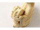 Okimono carved ivory statuette old woman toads fruit nineteenth Japan