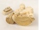 Okimono carved ivory statuette old woman toads fruit nineteenth Japan