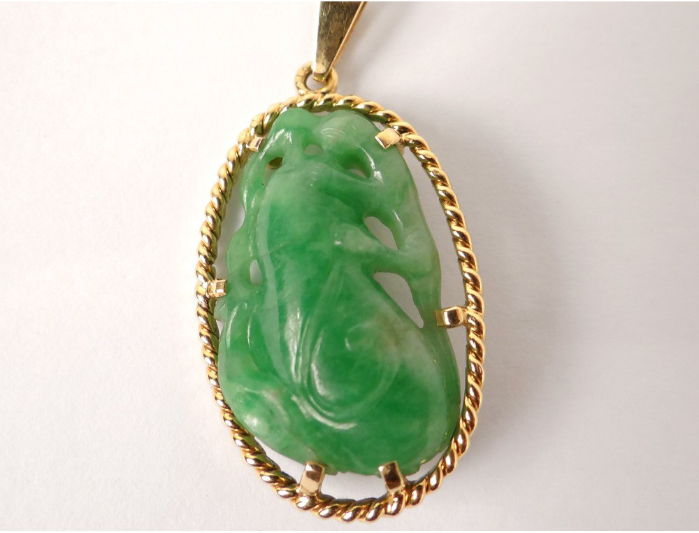 Pendentif Ancien En Jade Marron Sculpté - Chine Fin XIXe / Début XXe Siècle - Occasion