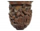 Rare calice pot onguent encensoir corozo sculpté personnages angelots XIXè