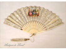 Ivory fan, gallant scene, nineteenth