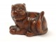 Netsuke bois sculpté chien lion Japon signé XIXème siècle