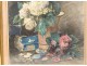 Rare Aquarelle tableau nature morte fleurs vase livre Madeleine Lemaire 19è