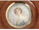 Miniature peinte portrait jeune femme élégante Bonnal de Noreuil XXè siècle