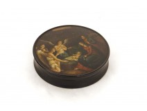 Round box painted miniature pasteboard Nativity Virgin Mary Jesus 19th