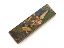 Baton de calligraphie ancien encre Chine paysage pagodes signes dorure XXè