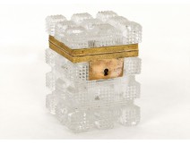 Petit coffret boîte cristal taillé fleurs feuillage Charles X XIXème siècle
