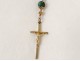 Chapelet croix crucifix Christ métal doré malachite rosaire rosary XIXème