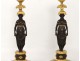 Paire bougeoirs bronze femme antique caryatides Empire candlesticks XIXème