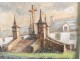 Calvary landscape watercolor Saint-Cado Morbihan Brittany A.Delaval XXth