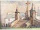 Calvary landscape watercolor Saint-Cado Morbihan Brittany A.Delaval XXth