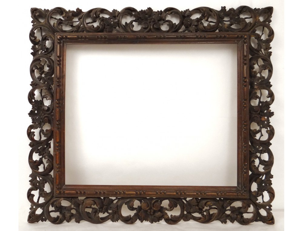 Cadre bois sculpté feuilles vigne raisins antique french frame XIXè siècle