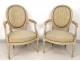 Pair of Louis XVI armchairs convertibles medallion lacquered wood tapestry XVIII
