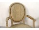Pair of Louis XVI armchairs convertibles medallion lacquered wood tapestry XVIII