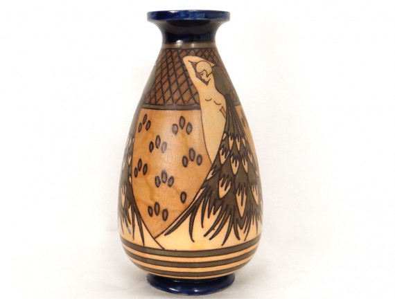 Vase à Oreilles Faïence De Quimper HB Henriot - Rare Pièce Art Déco 20ème Siècle