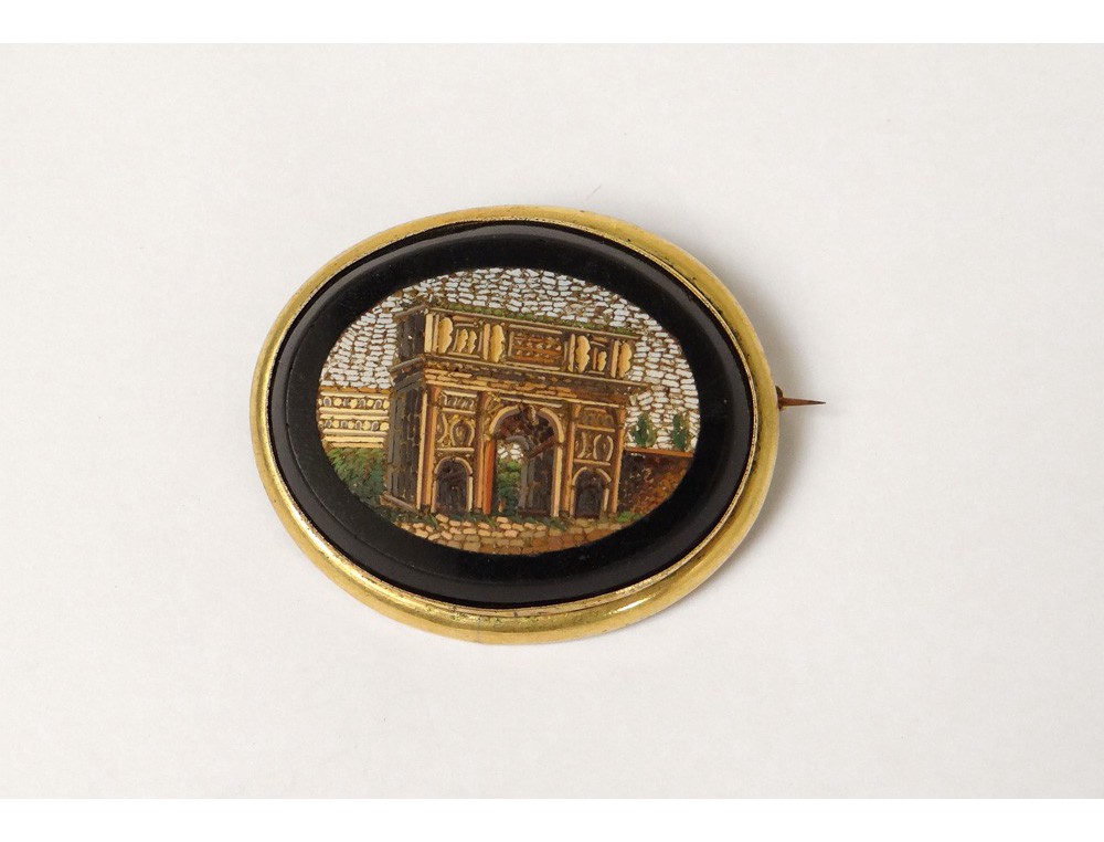 Broche Vintage Rome - Micro Mosaïque Sur Cuivre - Italie Années 1930 - Collection