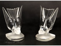 Pair of Bookends Lalique Crystal Swallows 20th