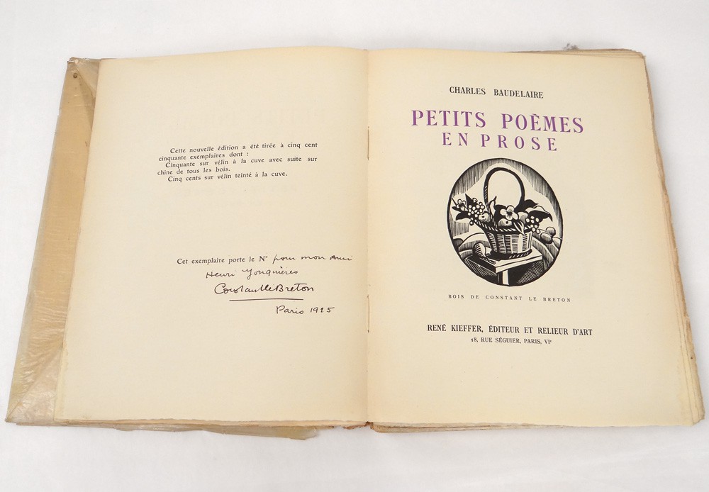 Details About Book Baudelaire Small Poems In Prose Constant The Breton 1922 Jonquières - 