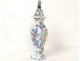 Pot couvert vase potiche faïence Delft oiseau perroquet fleurs XIXè siècle