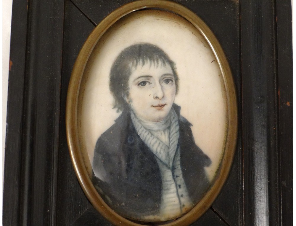 Miniature peinte portrait jeune homme Directoire painting XVIIIème siècle