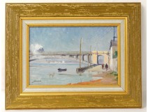 HSP painting J.Ponceau flood quay Malakoff Nantes train bridge 20th century