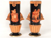 Rare Pair Porcelain Vases Paris Orientalist Characters Nineteenth Horse